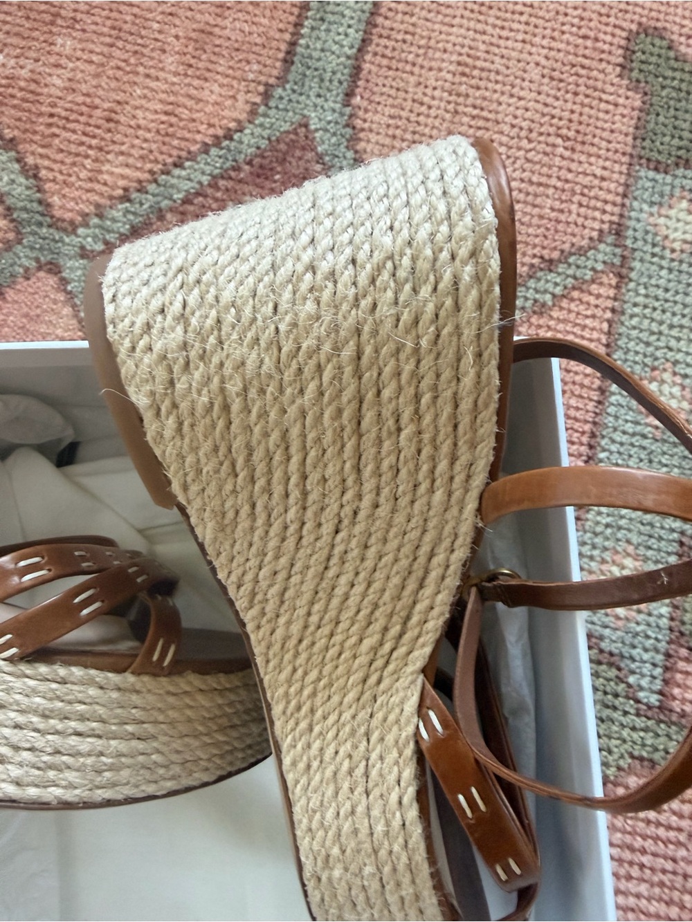Veronica Beard Brown Leather Espadrille Ankle-Tie Sandals - Picture 5 of 6